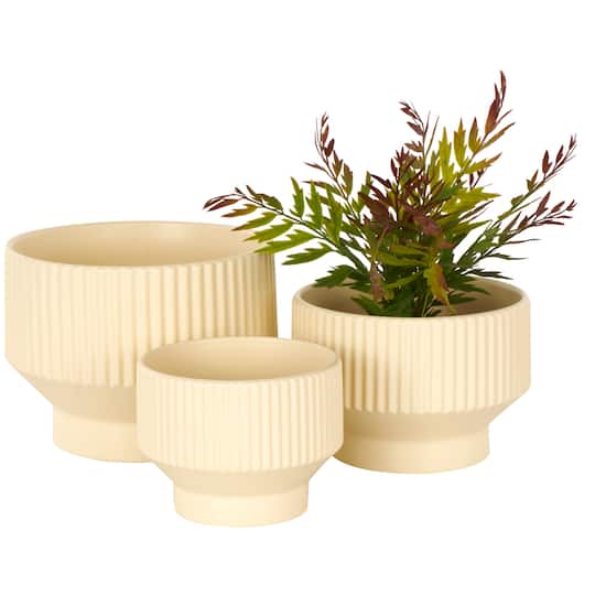 Linear Grooves Wide Ceramic Planter Set